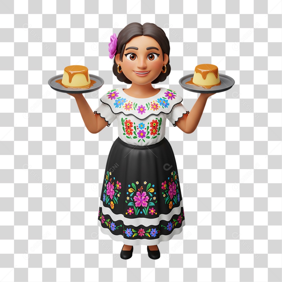 Personagem Mulher Mexicana com Comidas Típicas da Região PNG Transparente