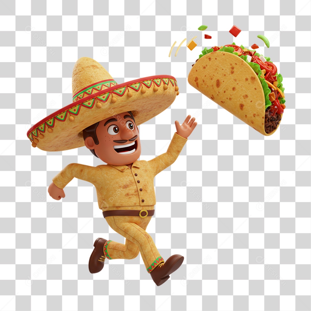 Personagem Homem com Taco Mexicano PNG Transparente