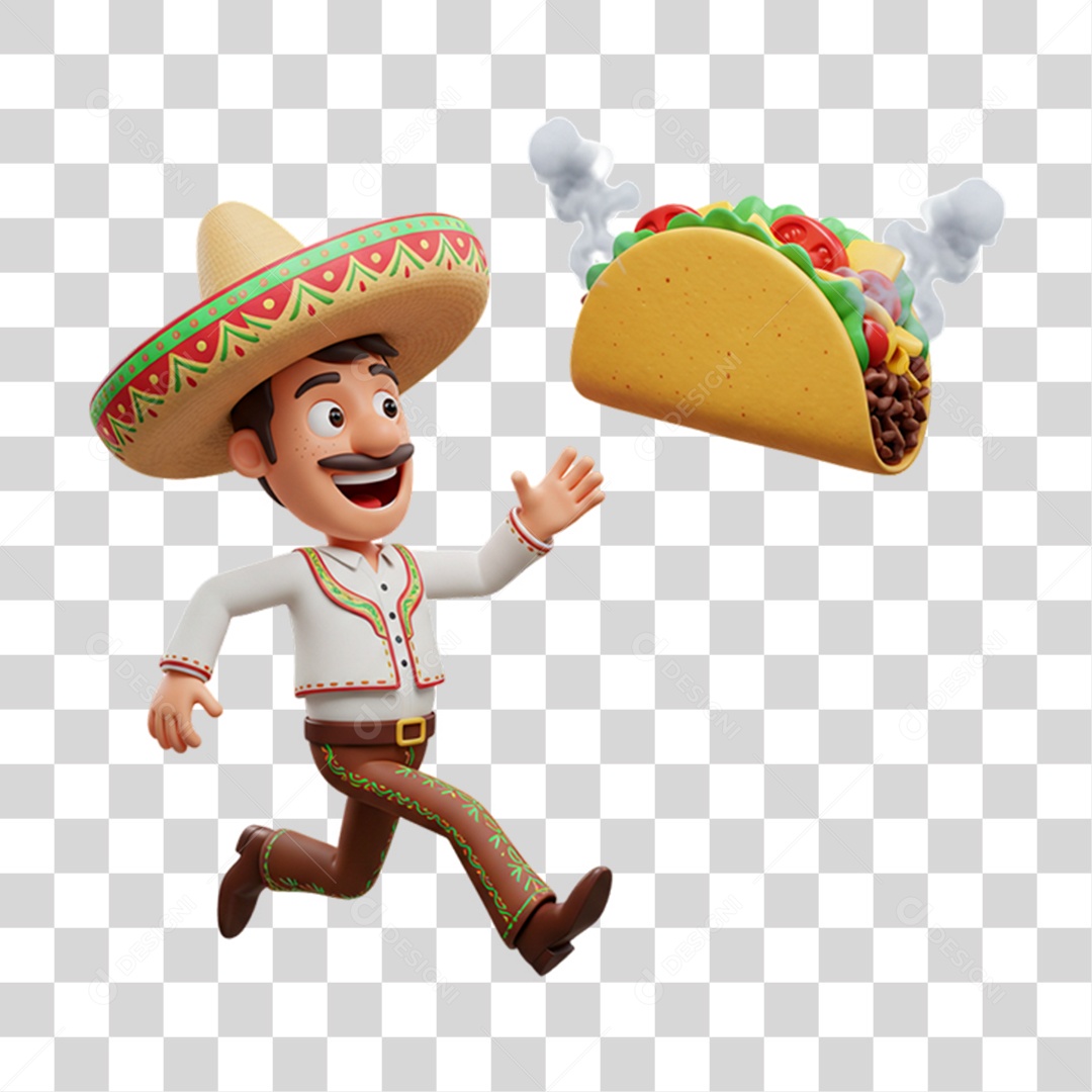 Personagem Homem com Taco Mexicano PNG Transparente