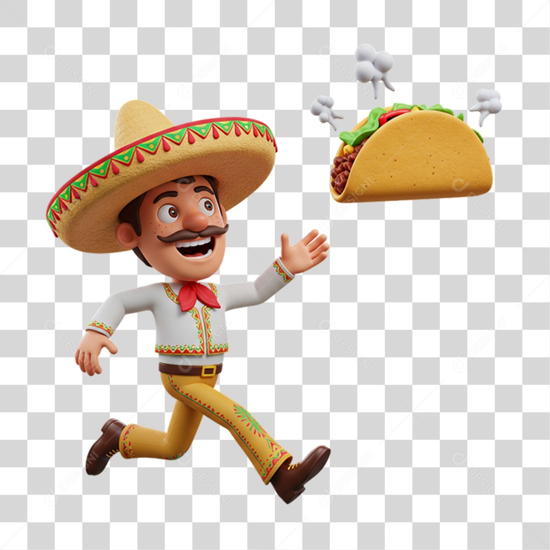 Personagem Homem com Taco Mexicano PNG Transparente