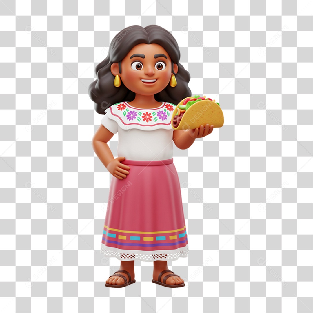 Personagem Mulher com Taco Mexicano PNG Transparente