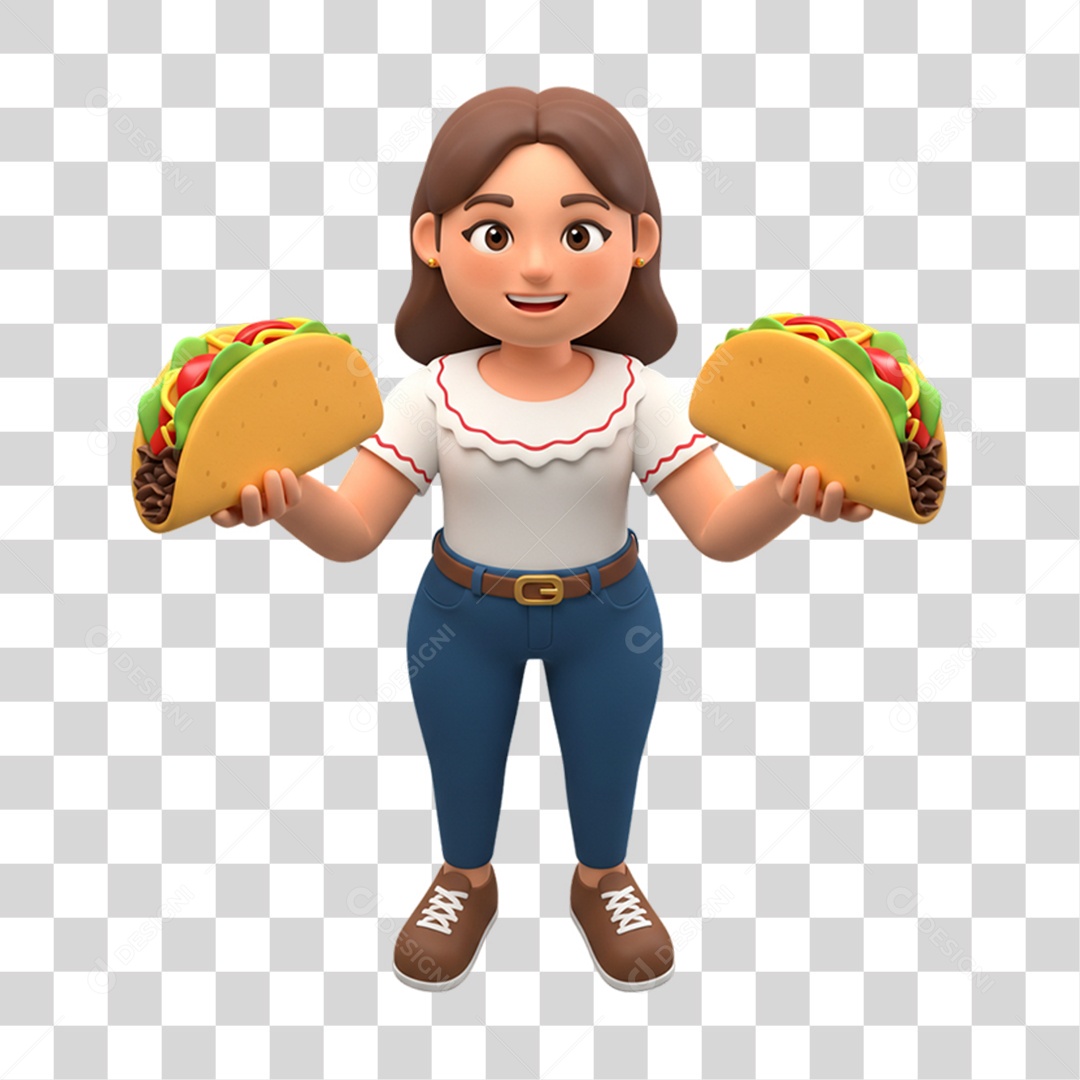 Personagem Mulher com Taco Mexicano PNG Transparente