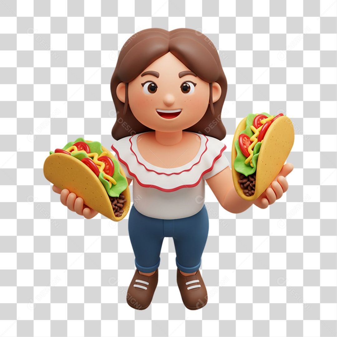 Personagem Mulher com Taco Mexicano PNG Transparente