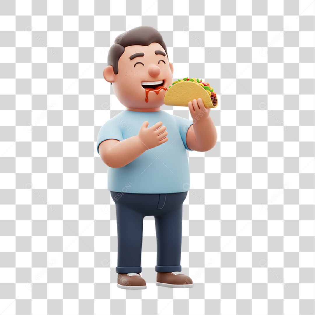 Personagem Homem com Taco Mexicano PNG Transparente