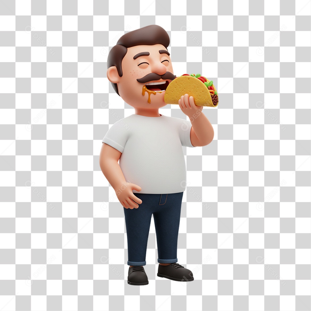 Personagem Homem com Taco Mexicano PNG Transparente