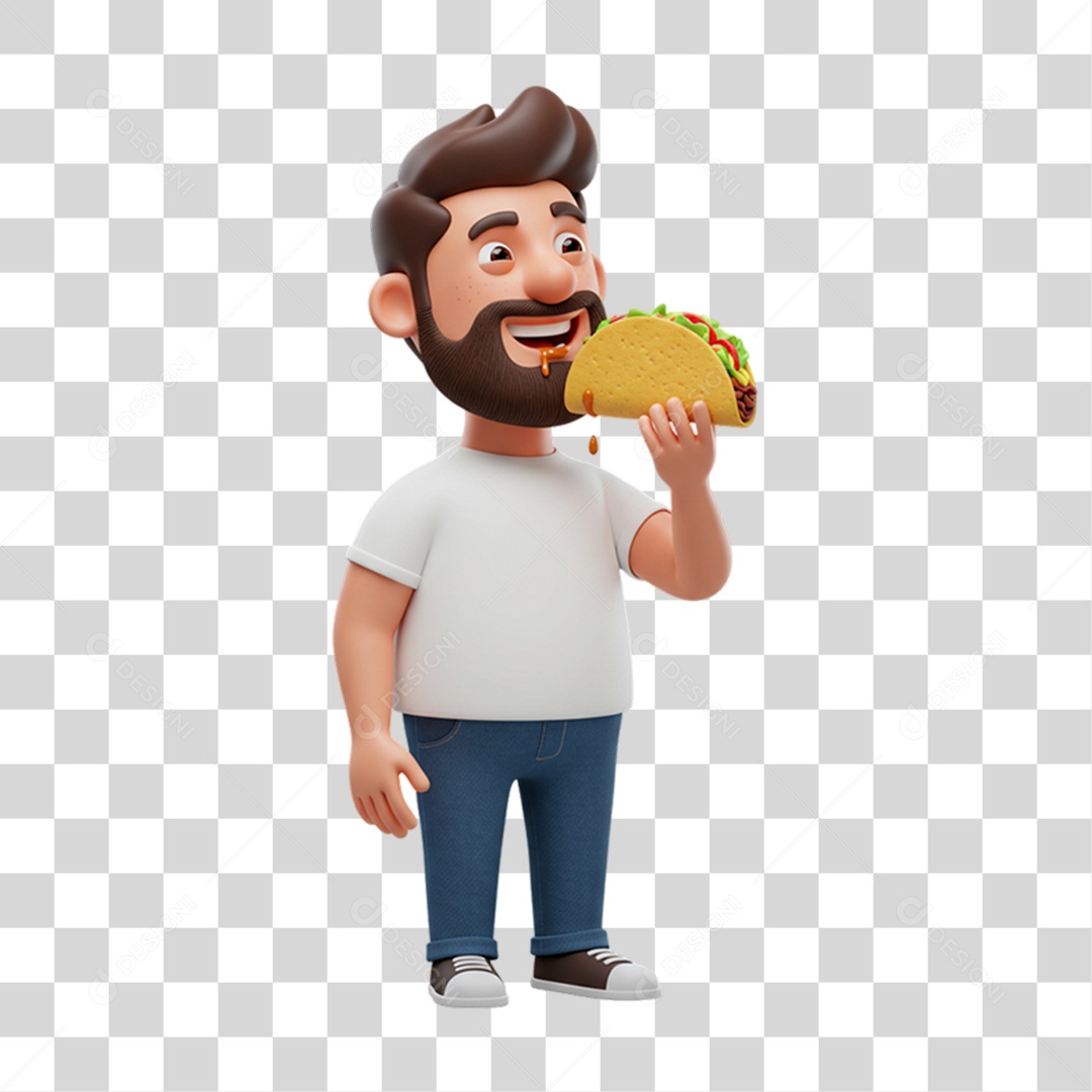 Personagem Homem com Taco Mexicano PNG Transparente