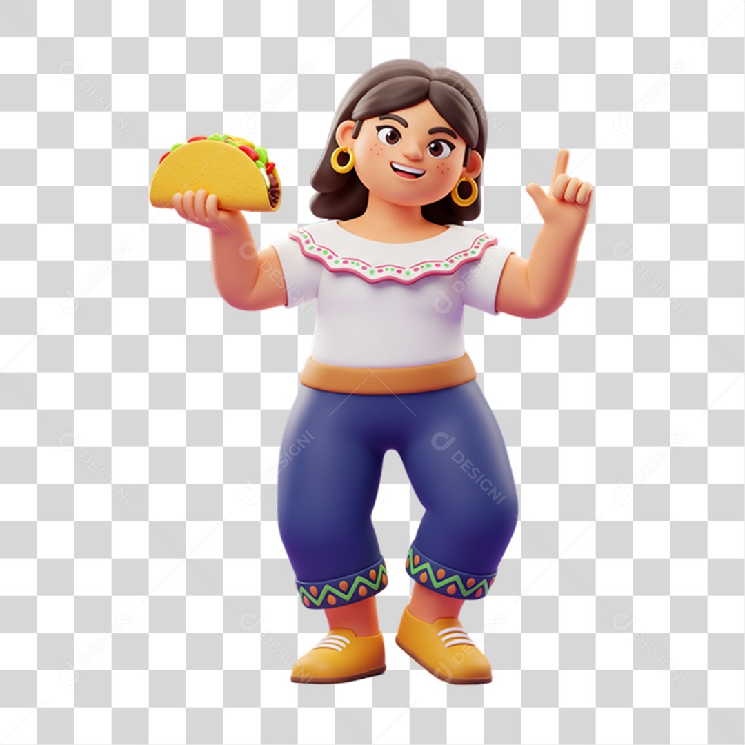 Personagem Mulher com Taco Mexicano PNG Transparente
