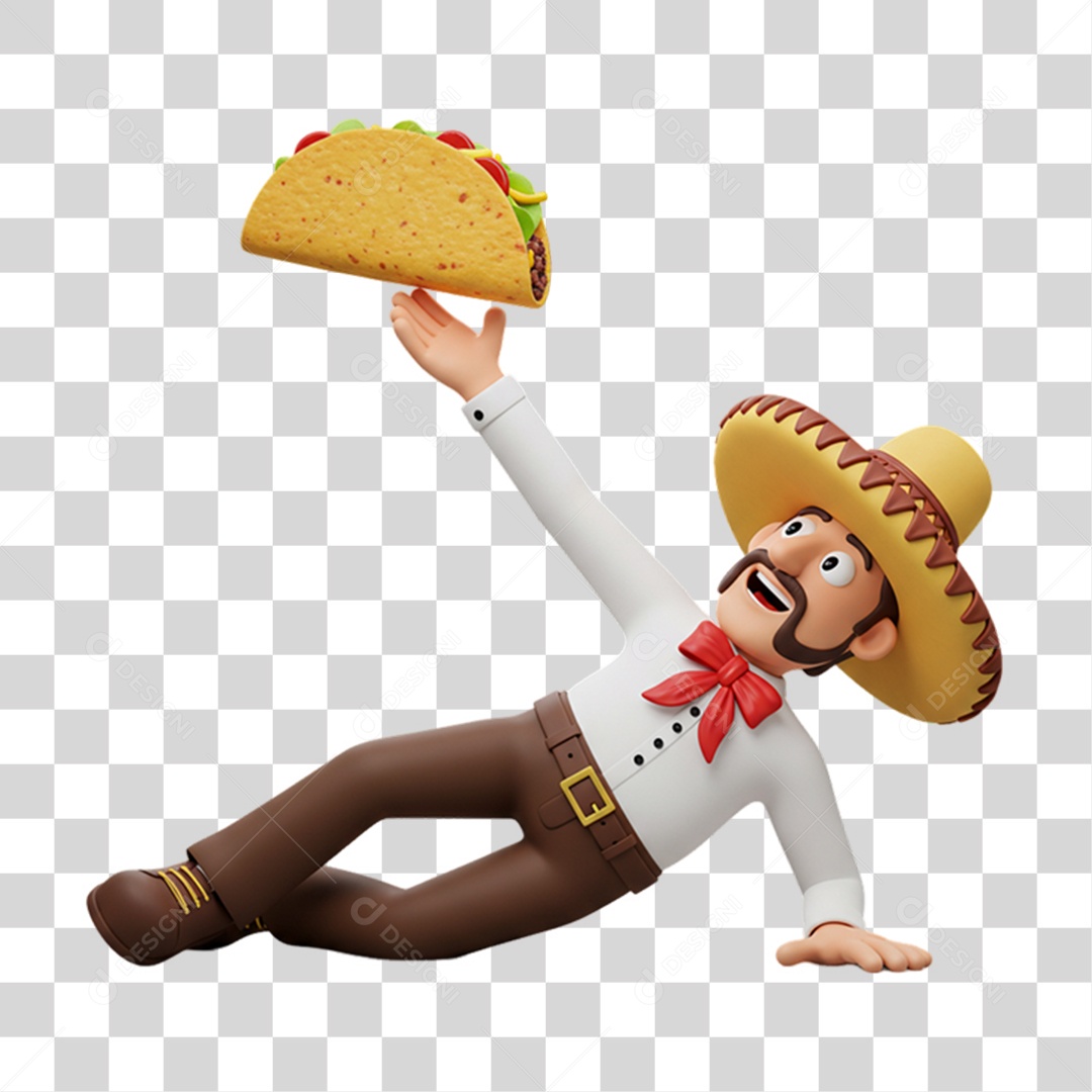 Personagem Homem com Taco Mexicano PNG Transparente