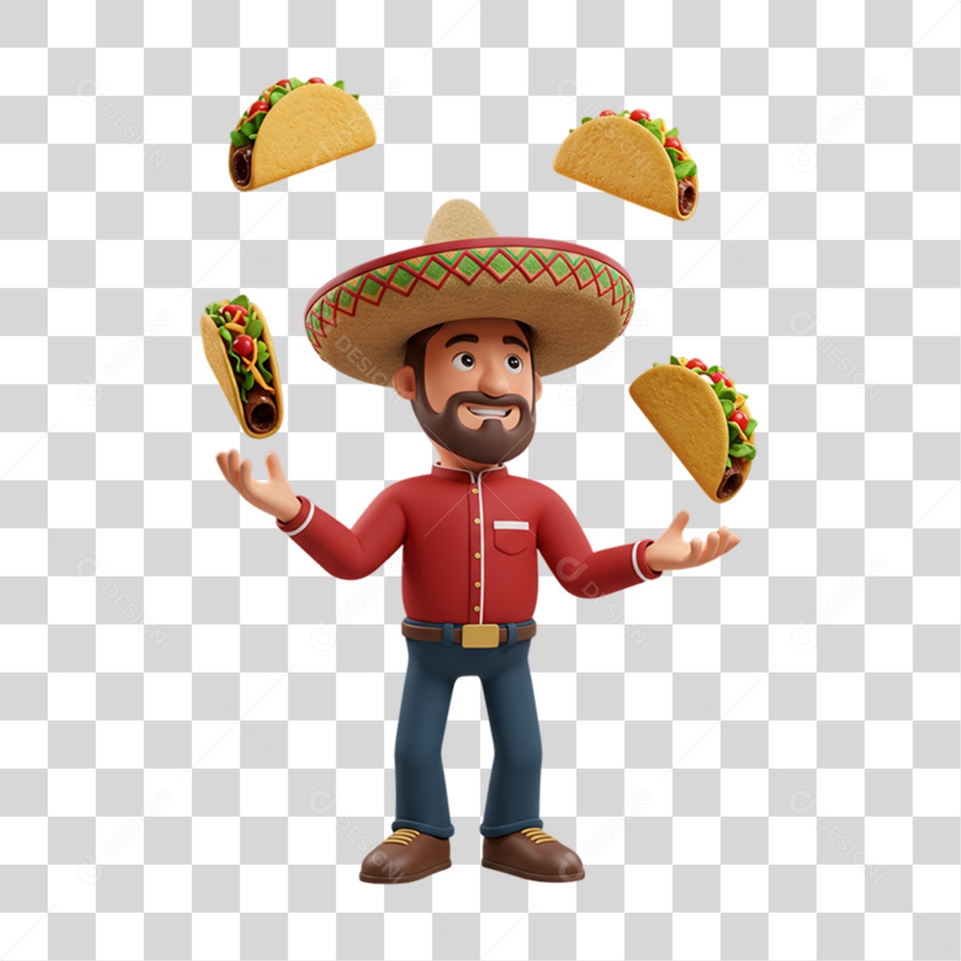 Personagem Homem com Taco Mexicano PNG Transparente