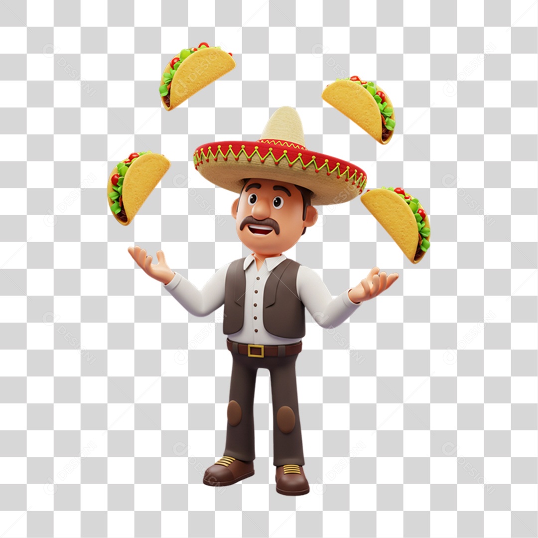 Personagem Homem com Taco Mexicano PNG Transparente