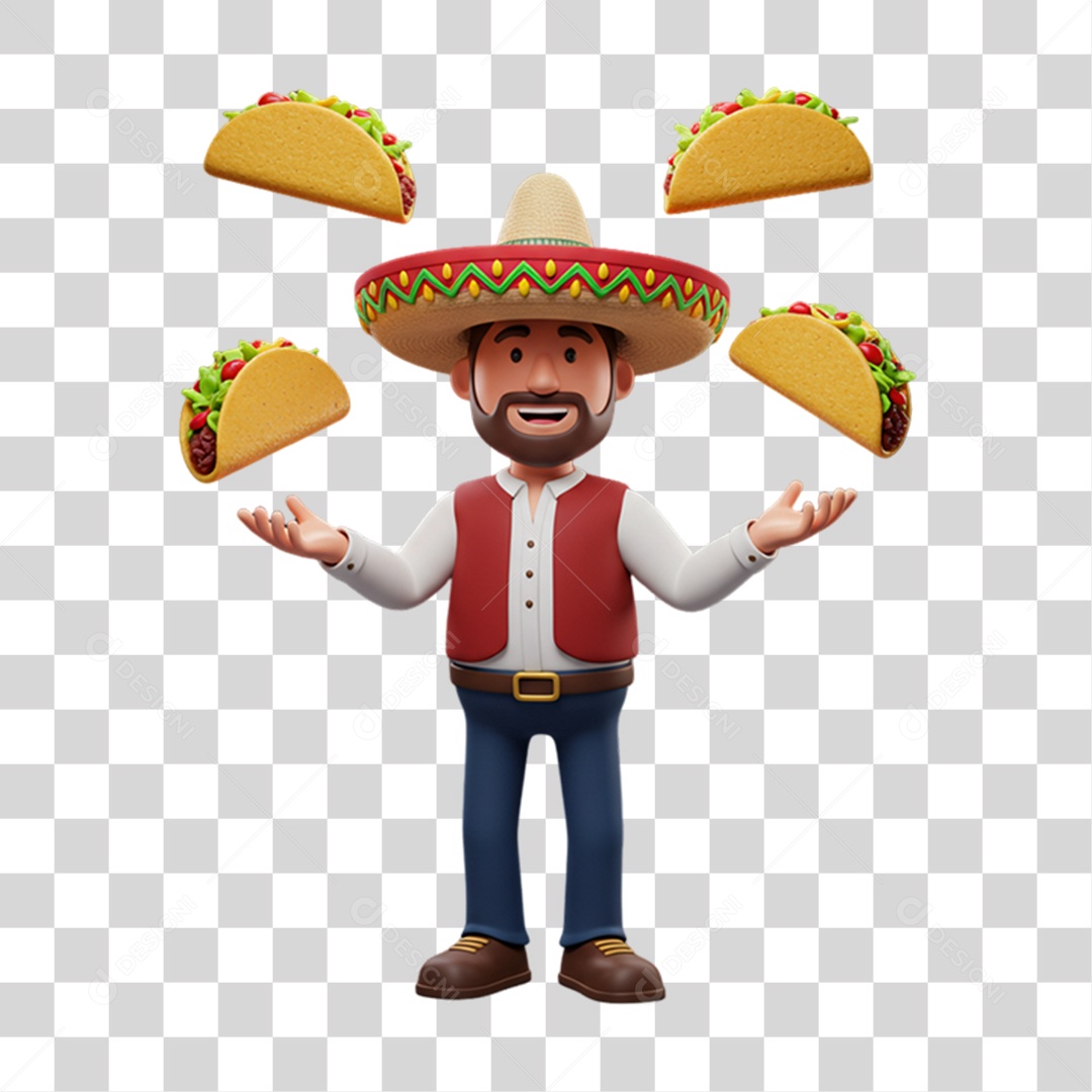 Personagem Homem com Taco Mexicano PNG Transparente