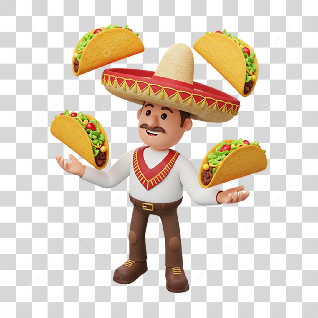 Personagem Homem com Taco Mexicano PNG Transparente