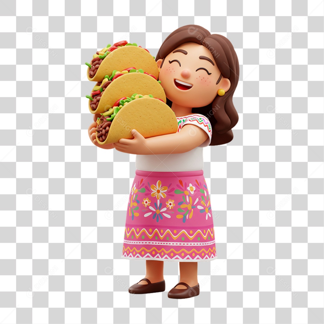 Personagem Mulher com Taco Mexicano PNG Transparente