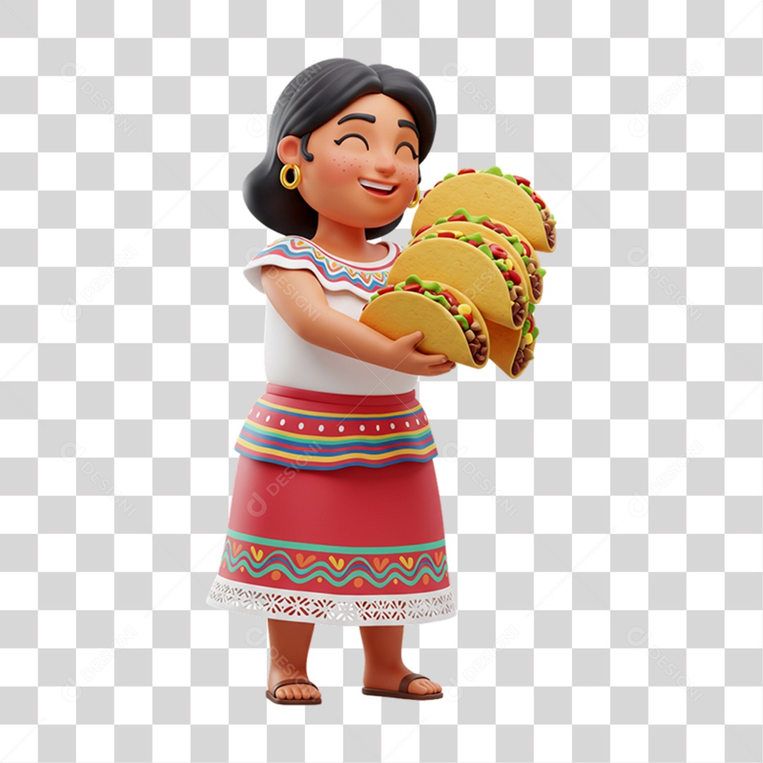Personagem Mulher com Taco Mexicano PNG Transparente