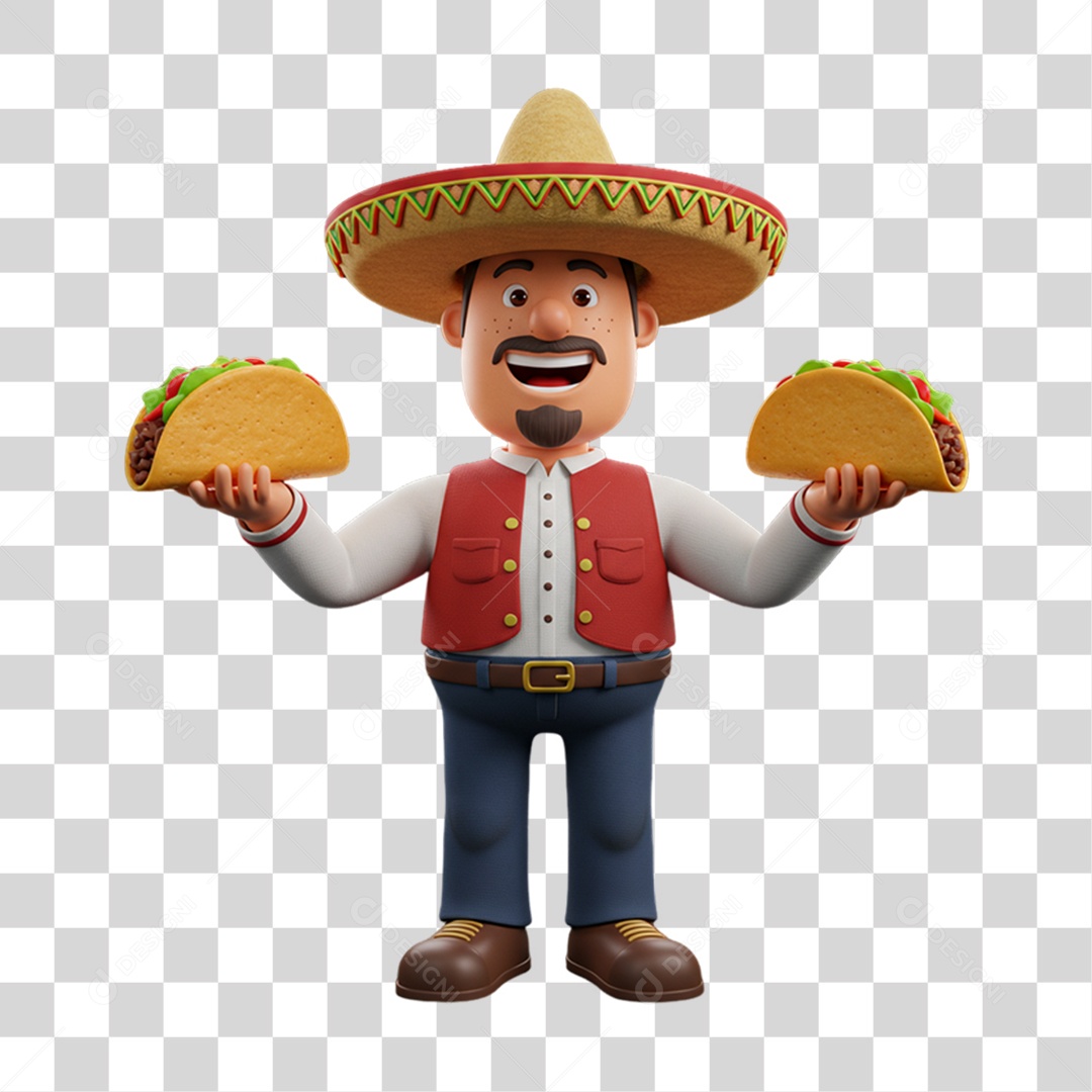 Personagem Homem com Taco Mexicano PNG Transparente
