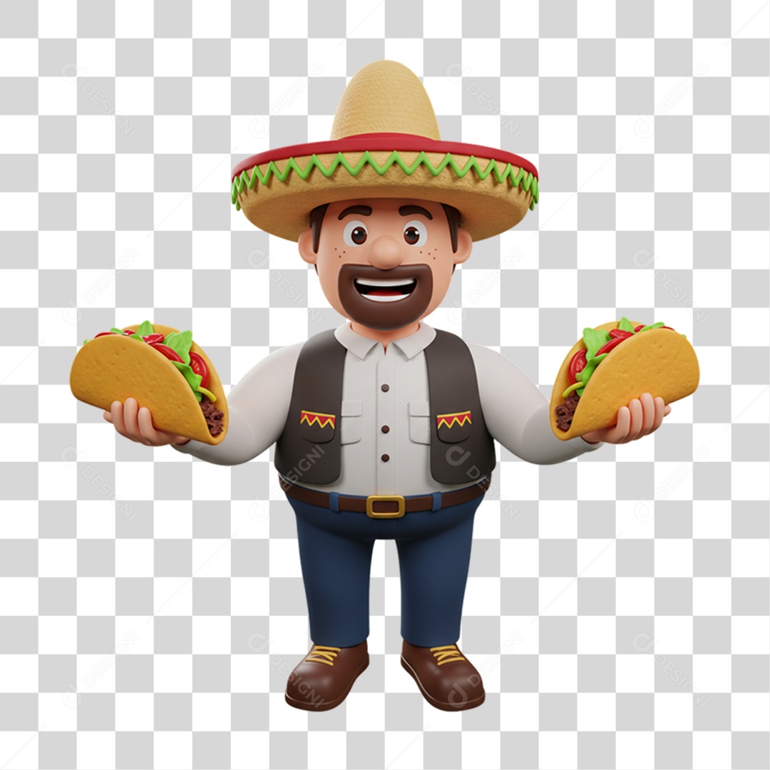 Personagem Homem com Taco Mexicano PNG Transparente
