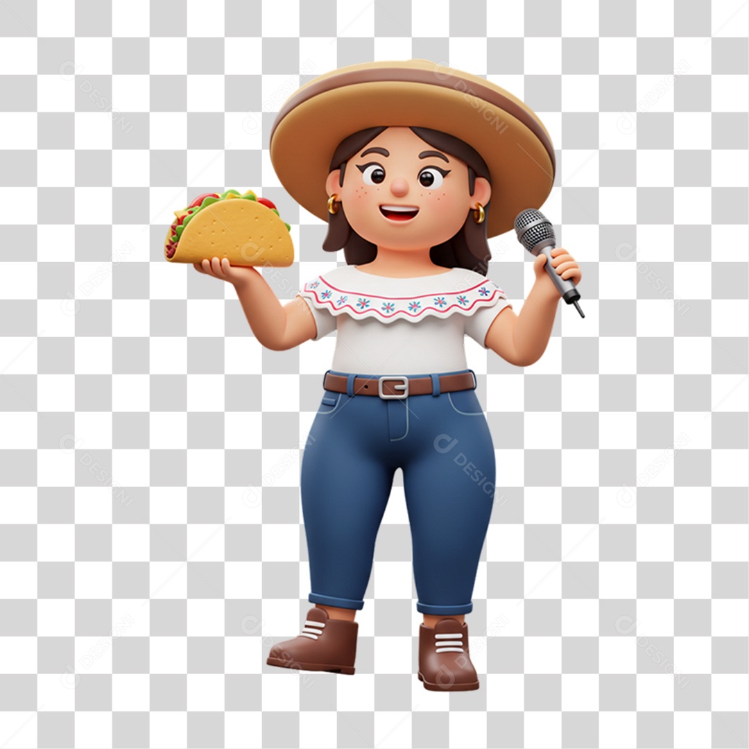 Personagem Mulher com Taco Mexicano PNG Transparente