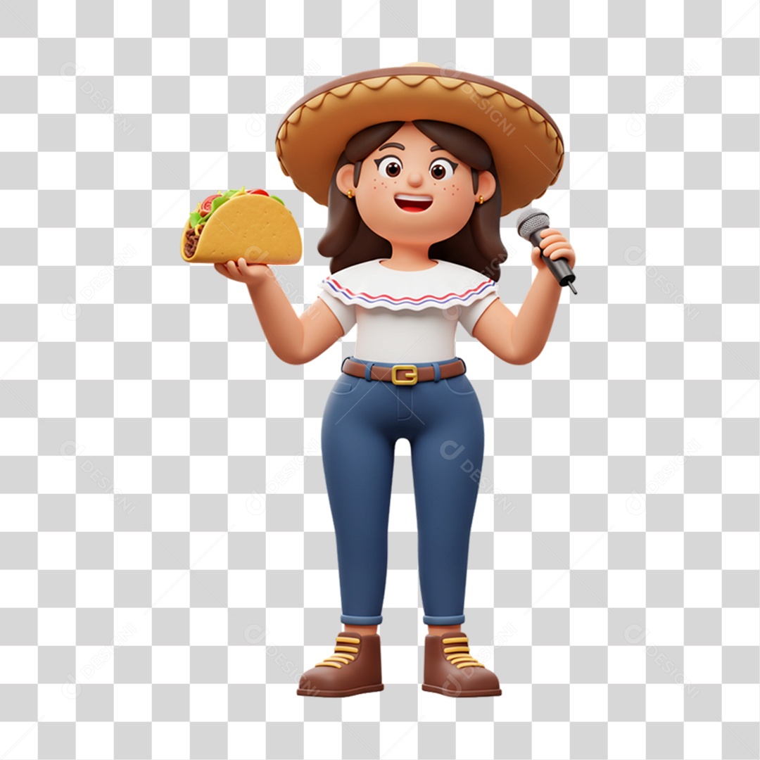 Personagem Mulher com Taco Mexicano PNG Transparente