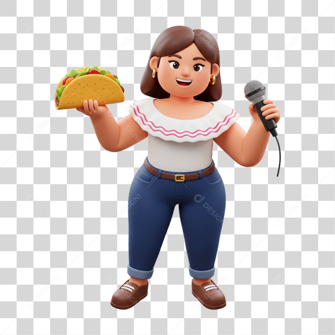 Personagem Mulher com Taco Mexicano PNG Transparente