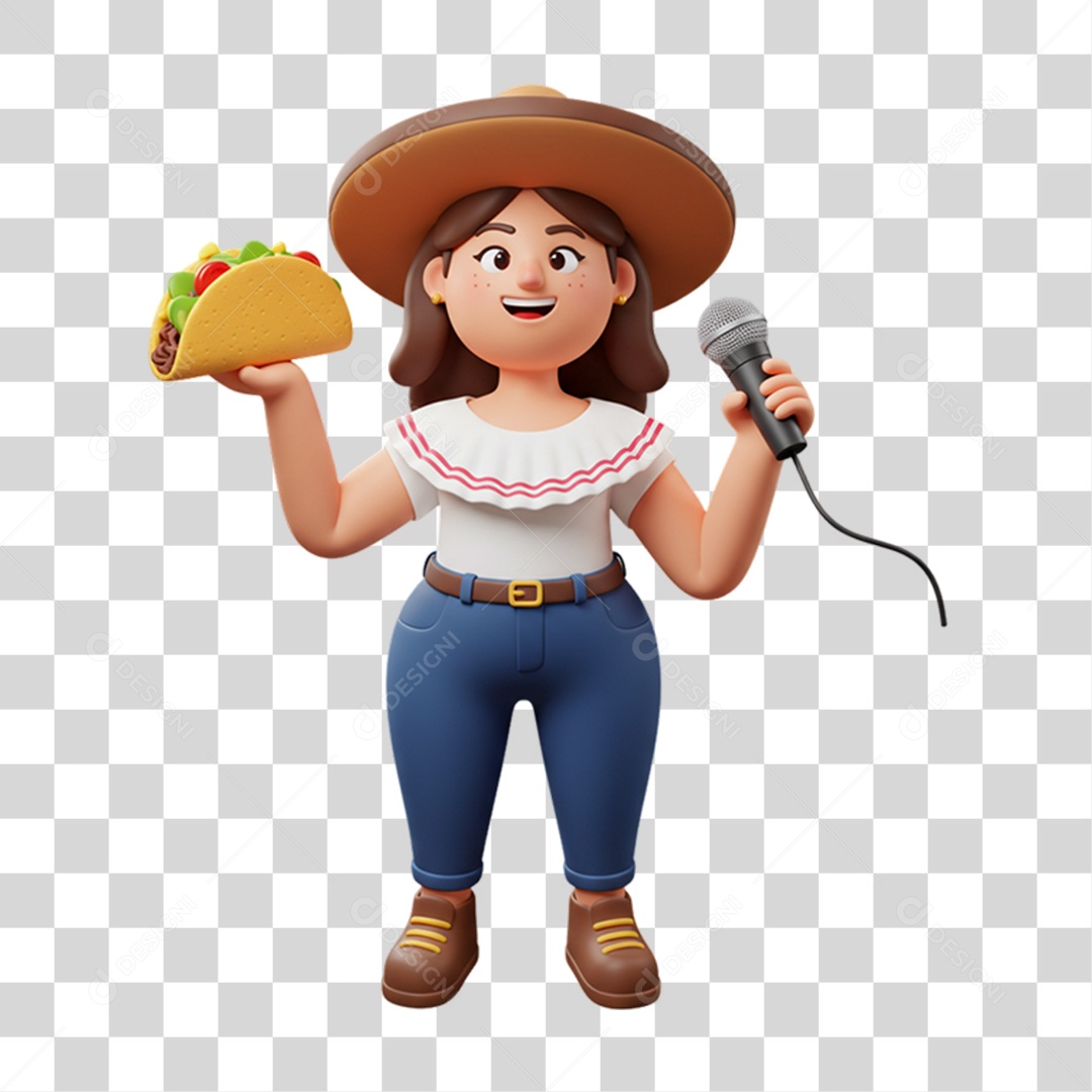 Personagem Mulher com Taco Mexicano PNG Transparente