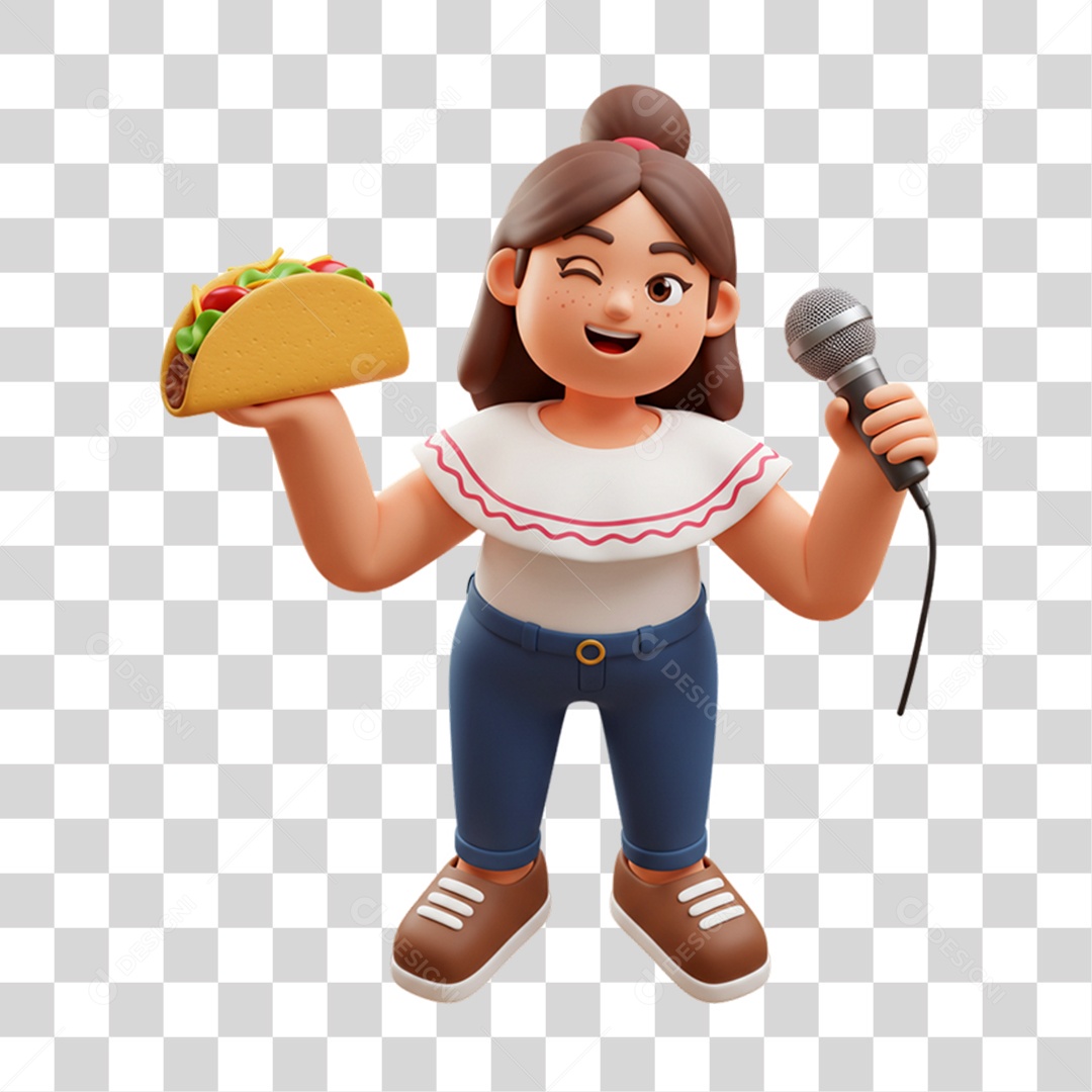 Personagem Mulher com Taco Mexicano PNG Transparente