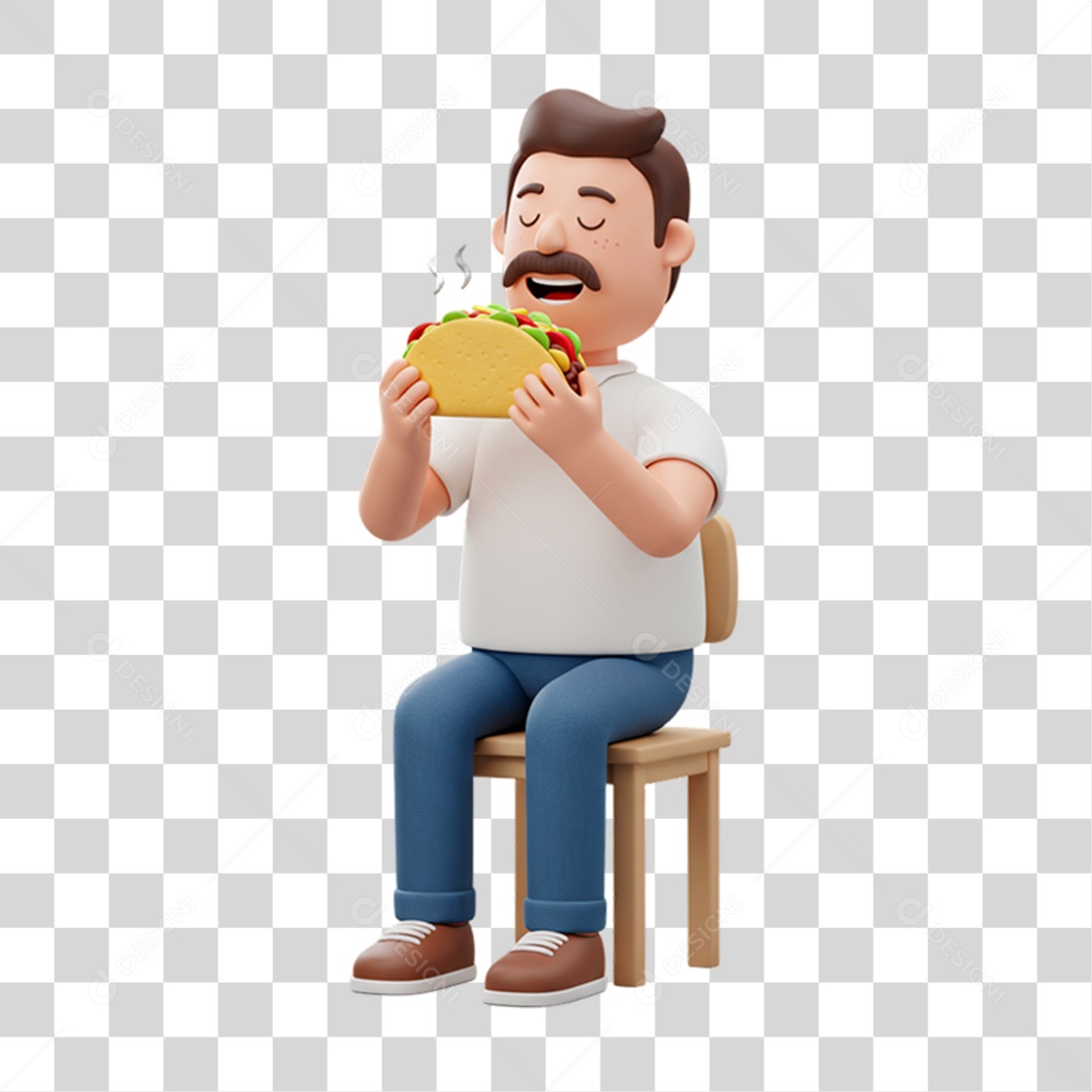 Personagem Homem com Taco Mexicano PNG Transparente