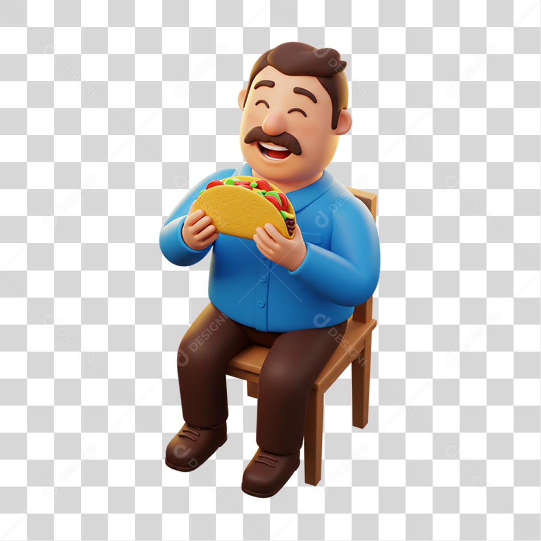 Personagem Homem com Taco Mexicano PNG Transparente