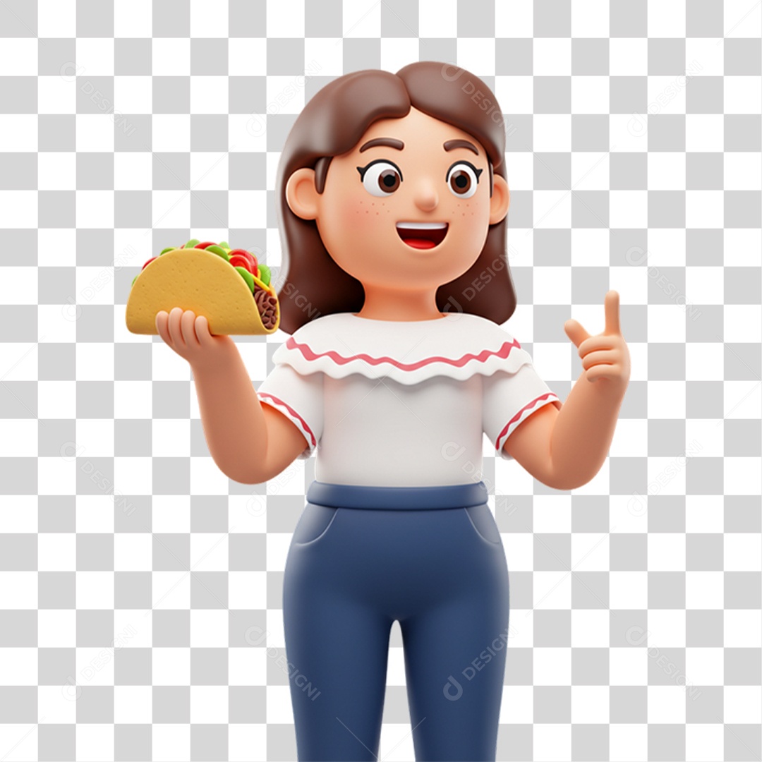 Personagem Mulher com Taco Mexicano PNG Transparente