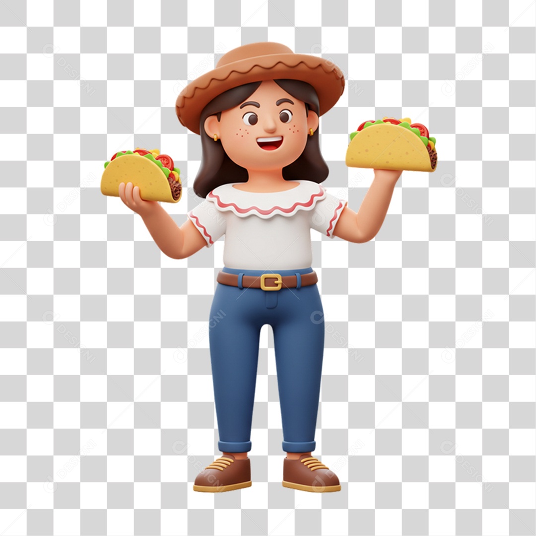 Personagem Mulher com Taco Mexicano PNG Transparente