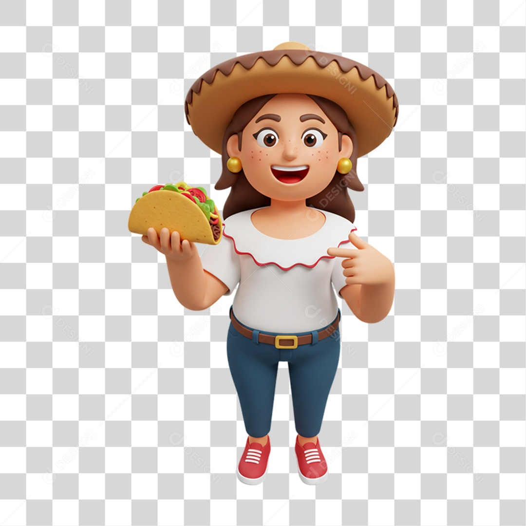 Personagem Mulher com Taco Mexicano PNG Transparente