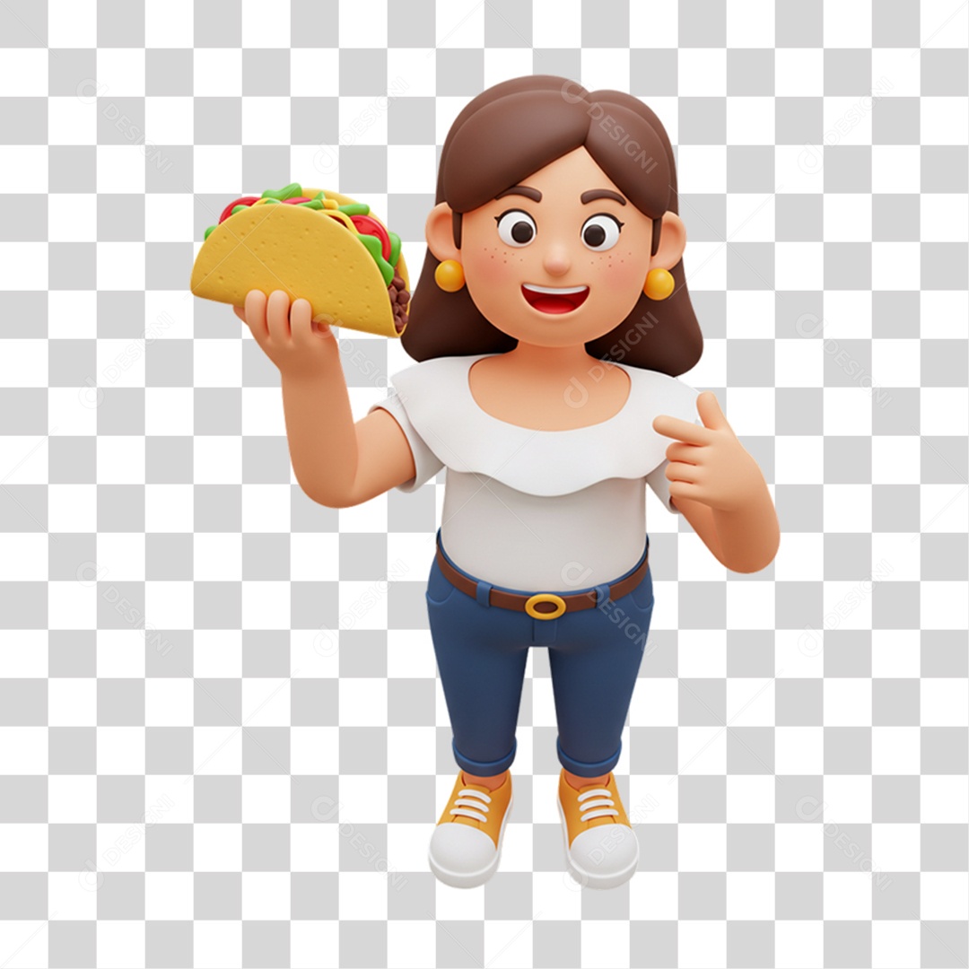 Personagem Mulher com Taco Mexicano PNG Transparente