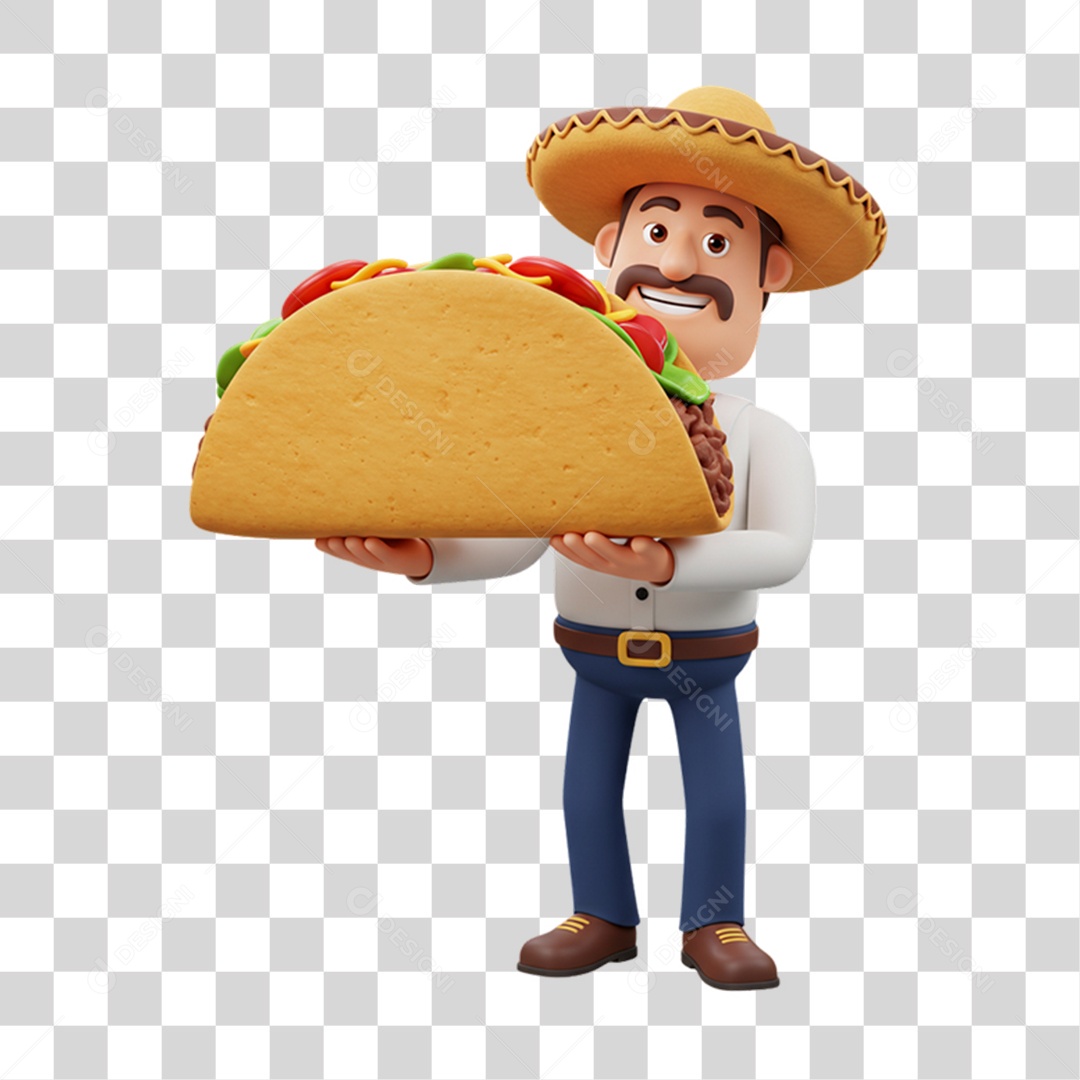Personagem Homem com Taco Mexicano PNG Transparente