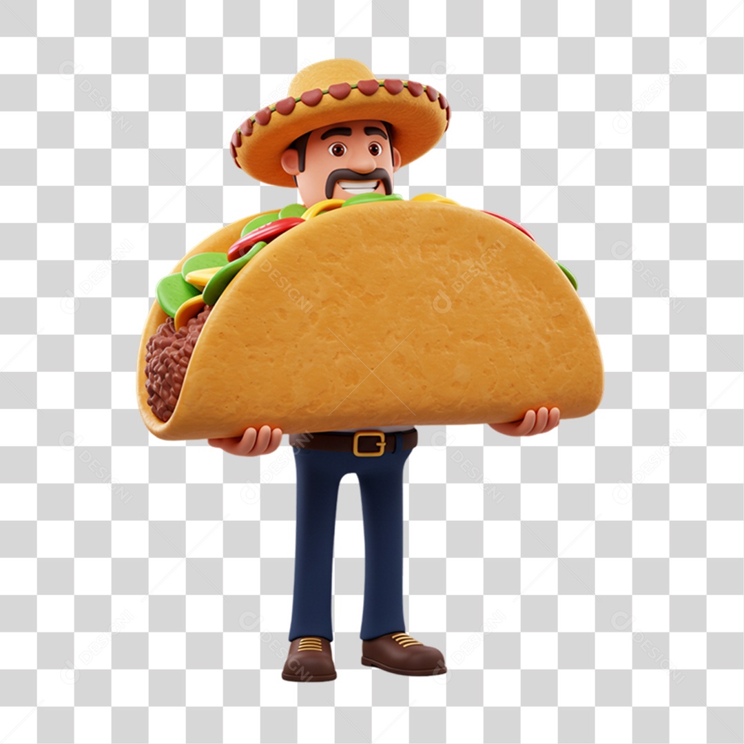 Personagem Homem com Taco Mexicano PNG Transparente