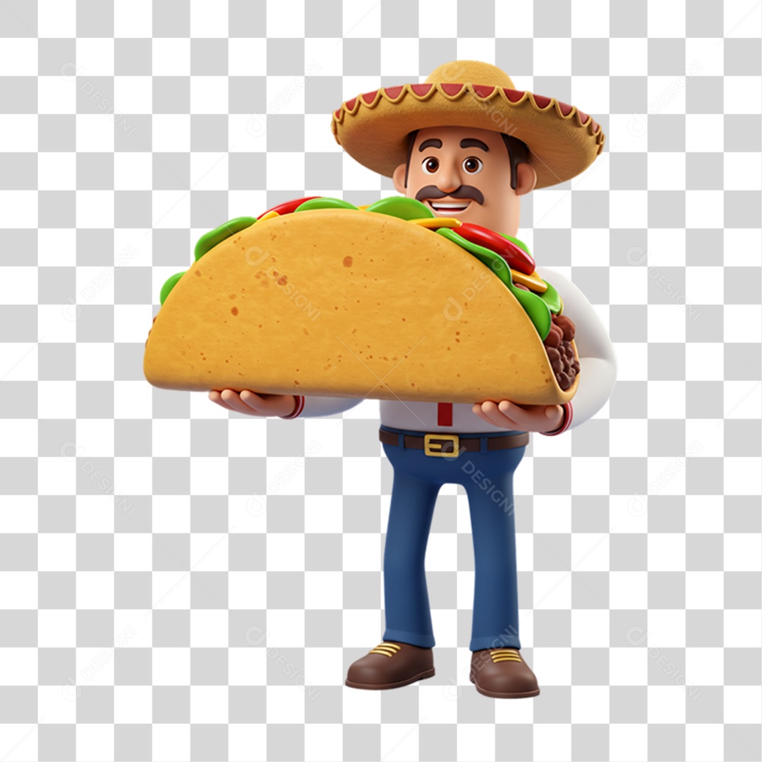 Personagem Homem com Taco Mexicano PNG Transparente