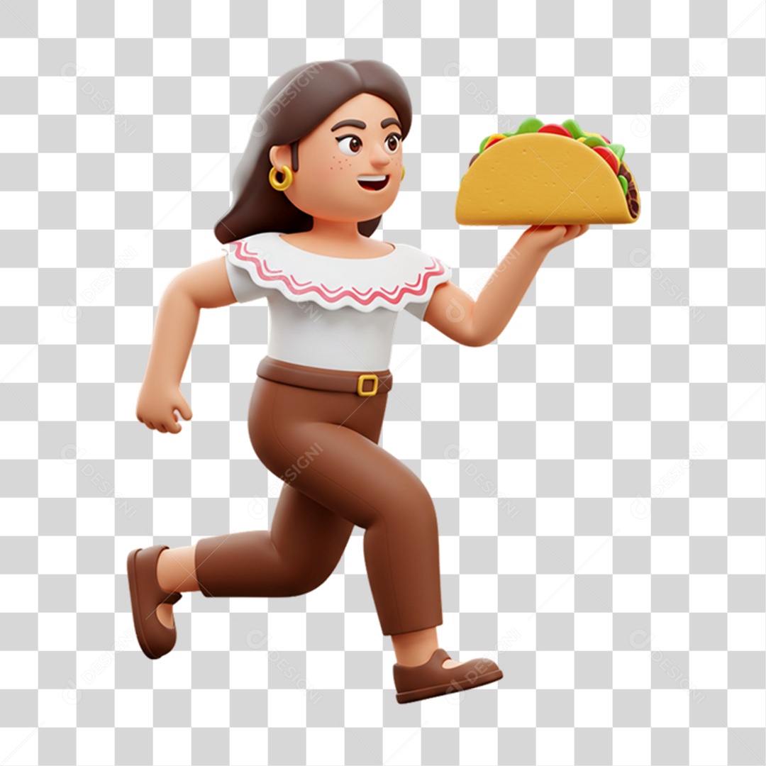 Personagem Mulher com Taco Mexicano PNG Transparente