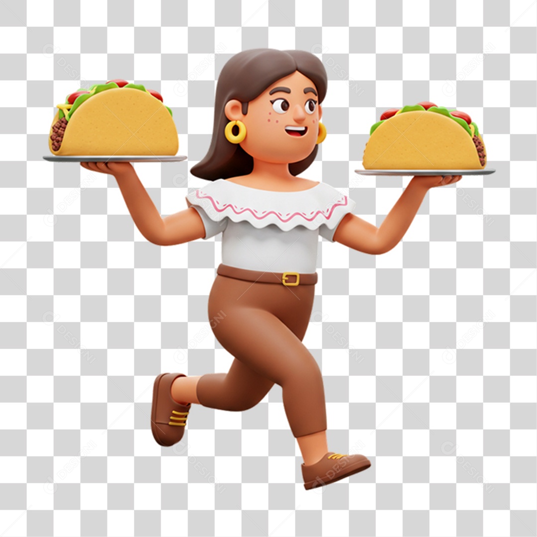 Personagem Mulher com Taco Mexicano PNG Transparente