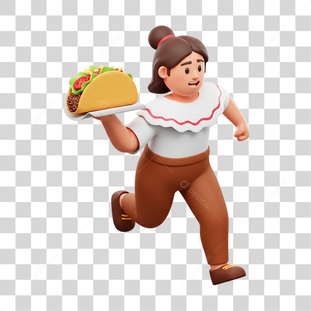 Personagem Mulher com Taco Mexicano PNG Transparente
