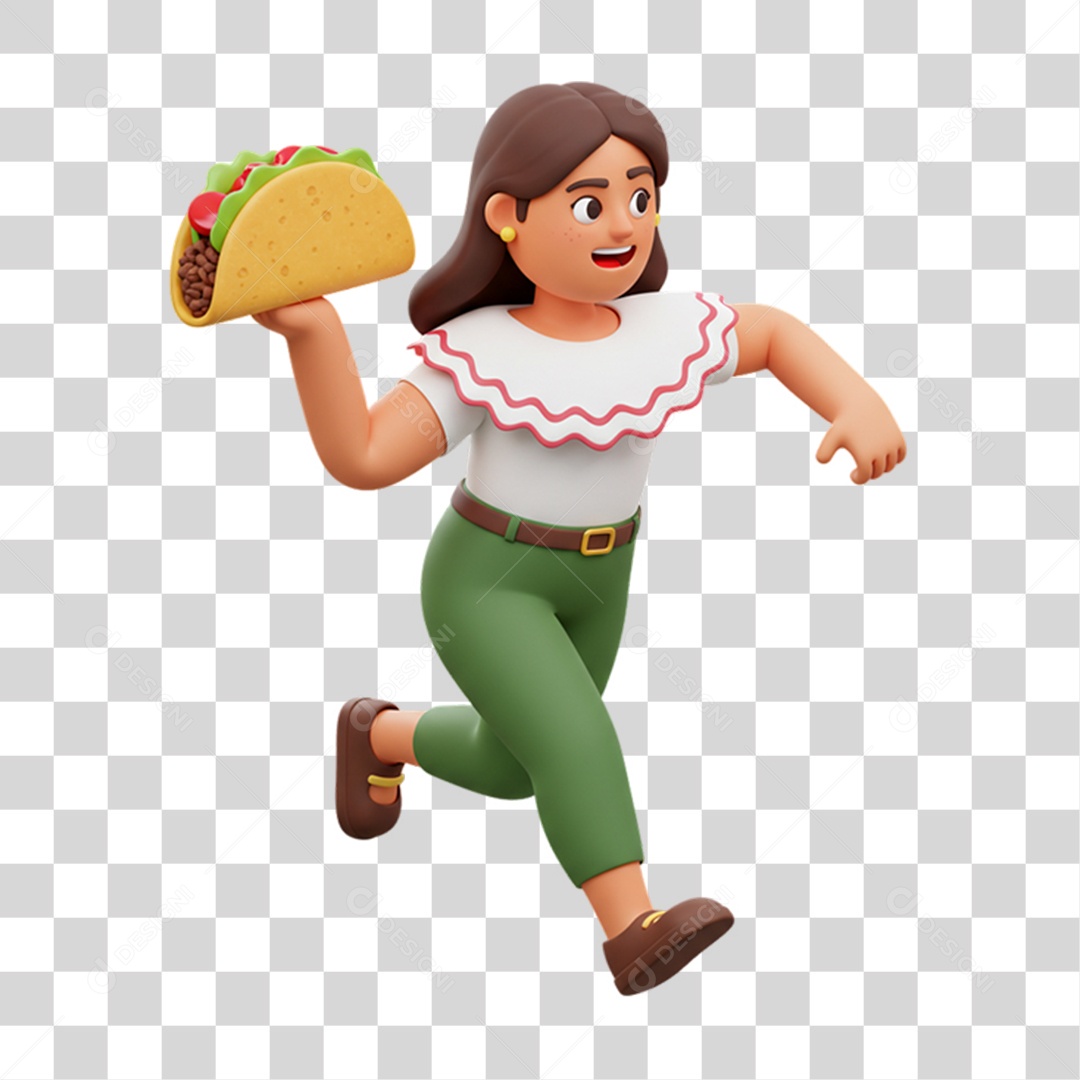 Personagem Mulher com Taco Mexicano PNG Transparente