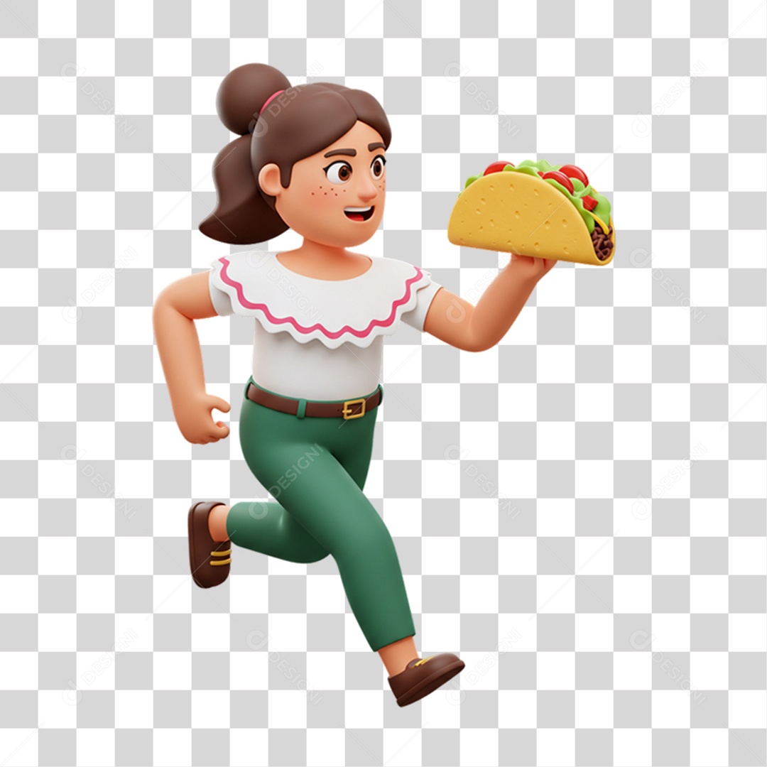 Personagem Mulher com Taco Mexicano PNG Transparente