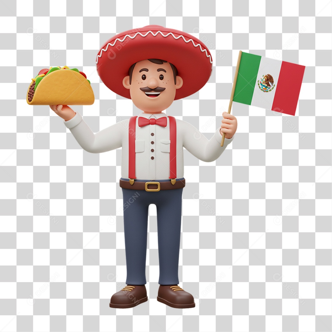 Personagem Homem com Taco Mexicano PNG Transparente