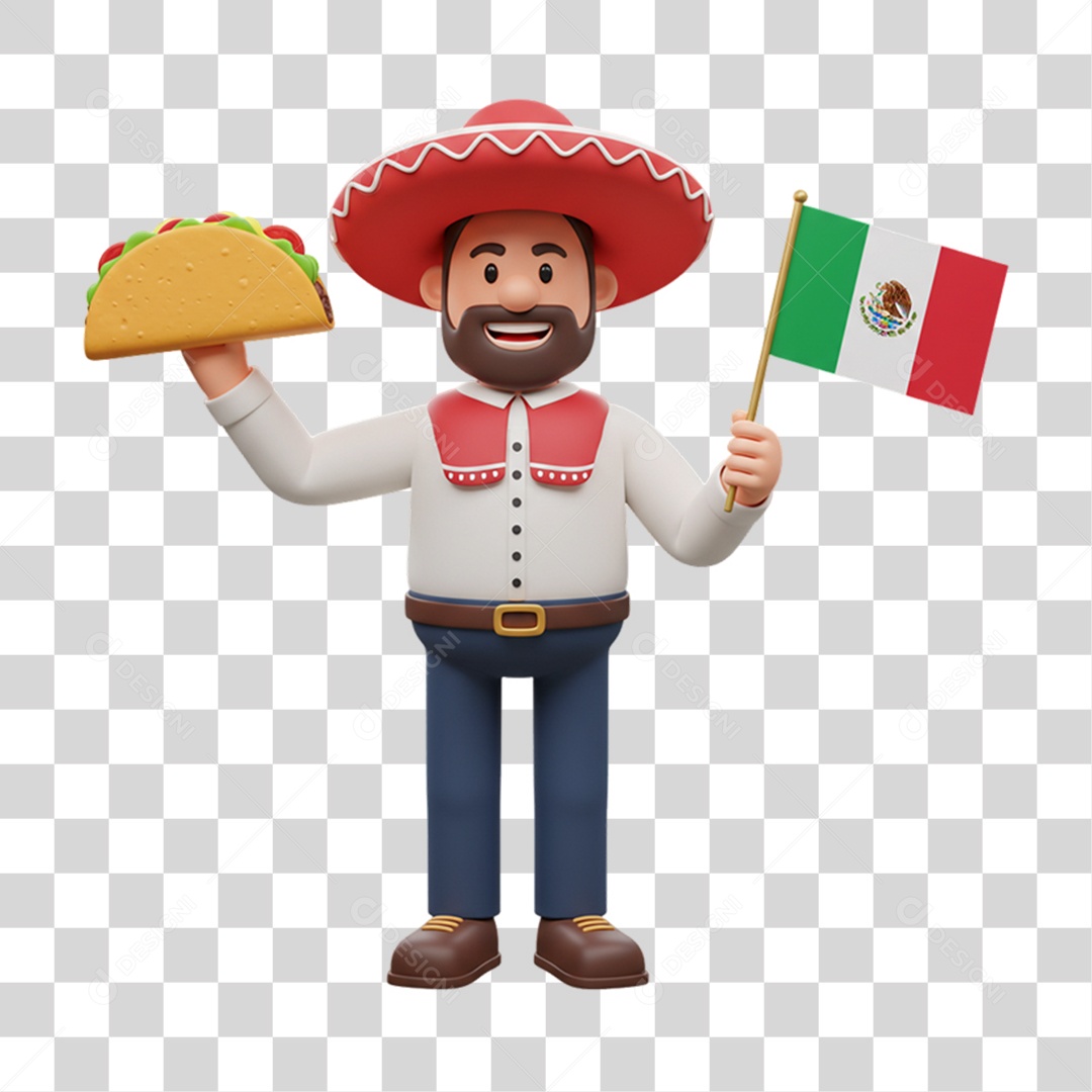 Personagem Homem com Taco Mexicano PNG Transparente