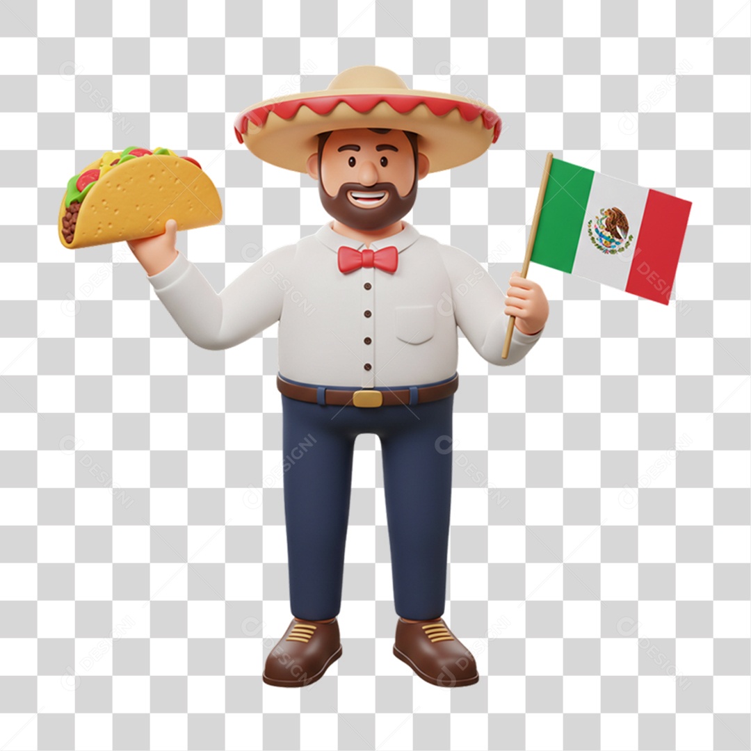 Personagem Homem com Taco Mexicano PNG Transparente