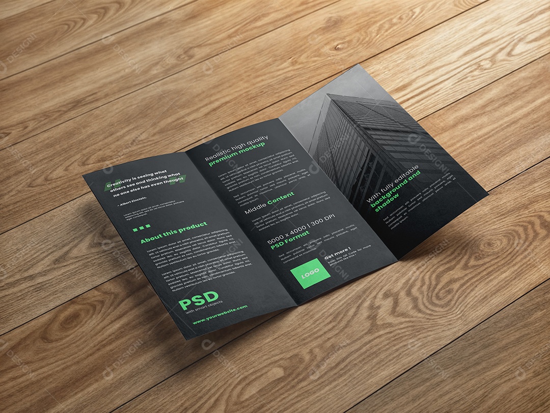 Folheto de Três Dobras Mockup PSD Editável