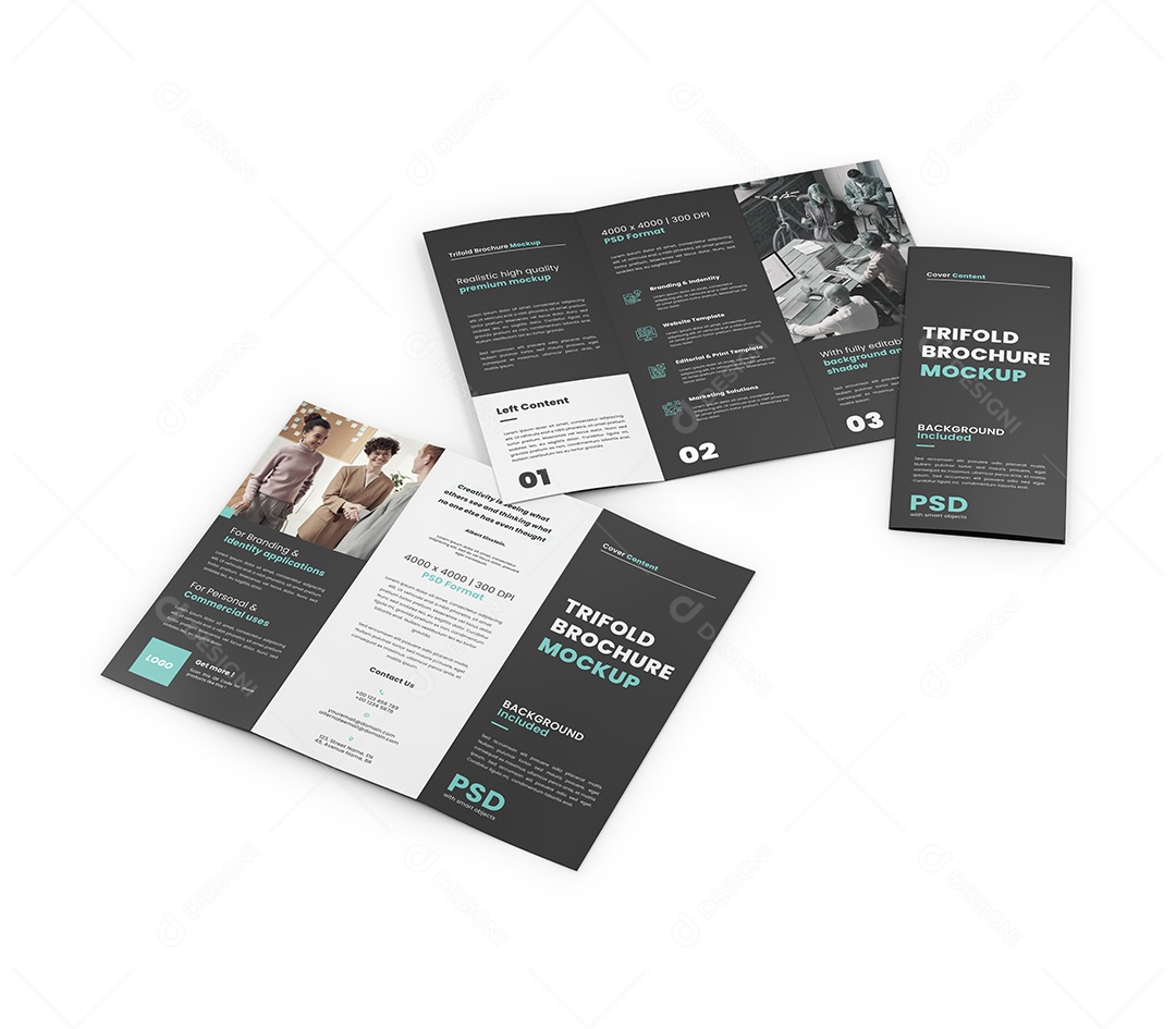 Folhetos de Três Dobras Mockup PSD Editável