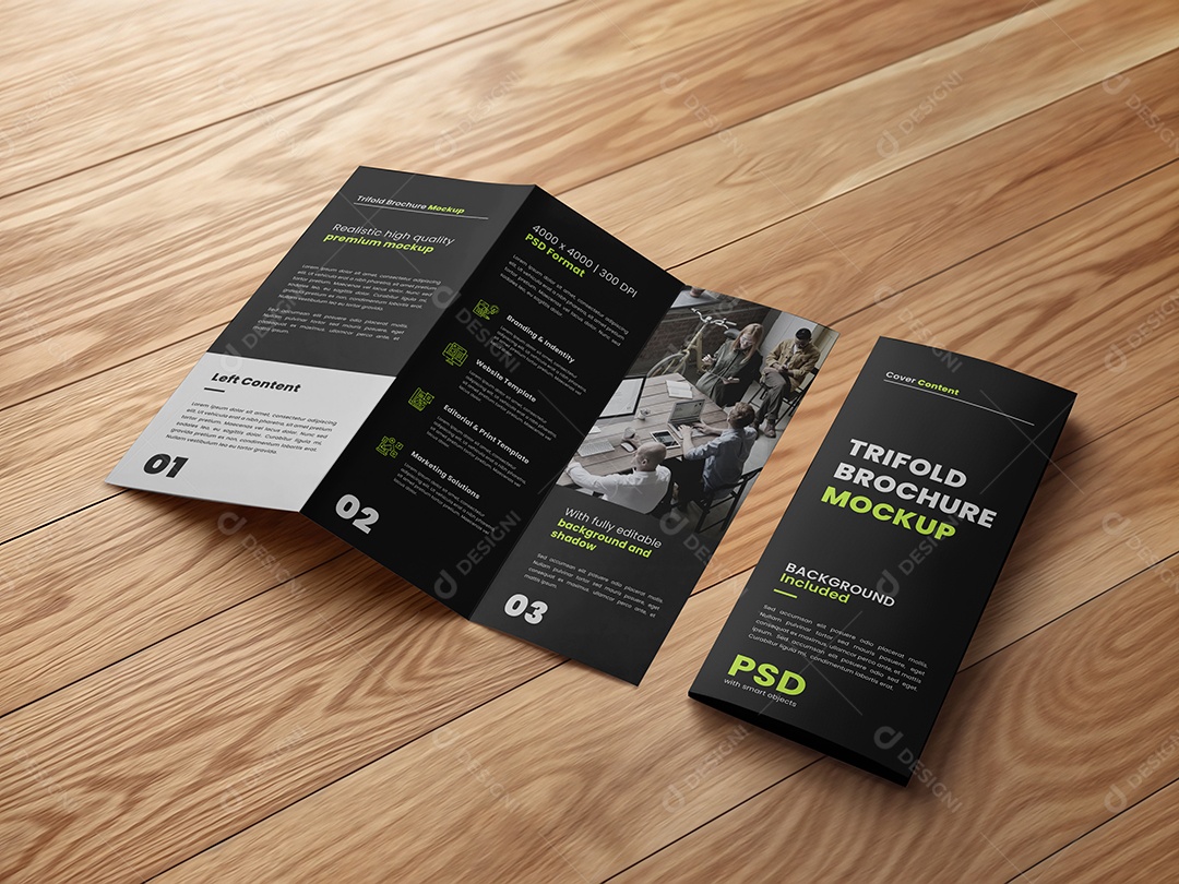 Folheto de Três Dobras Mockup PSD Editável