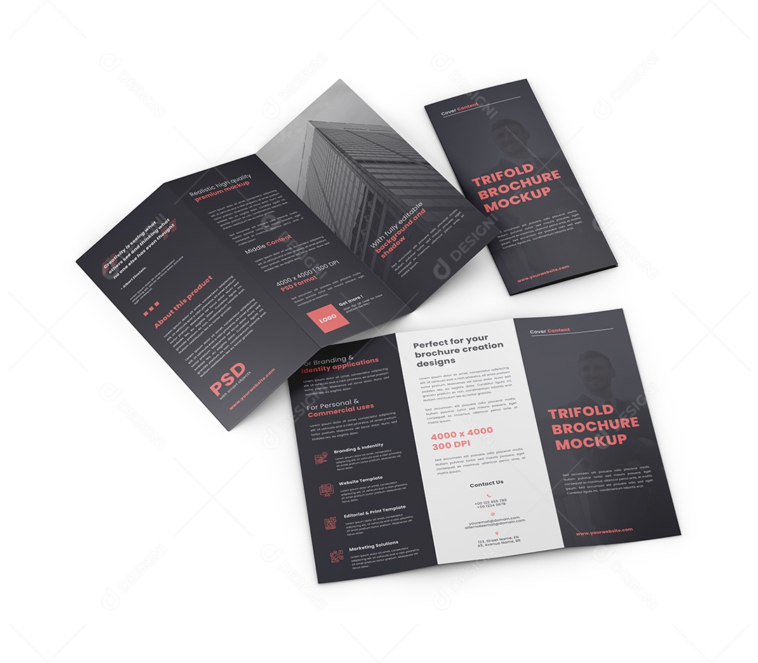 Folheto de Três Dobras Mockup PSD Editável