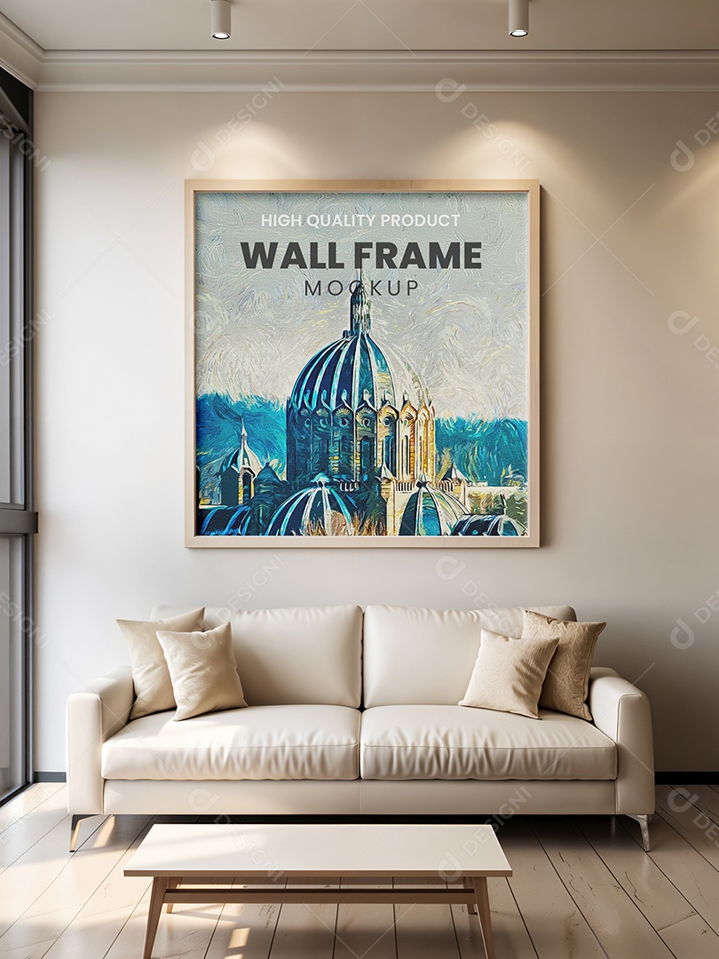 Quadro em Sala de Estar Mockup PSD Editável