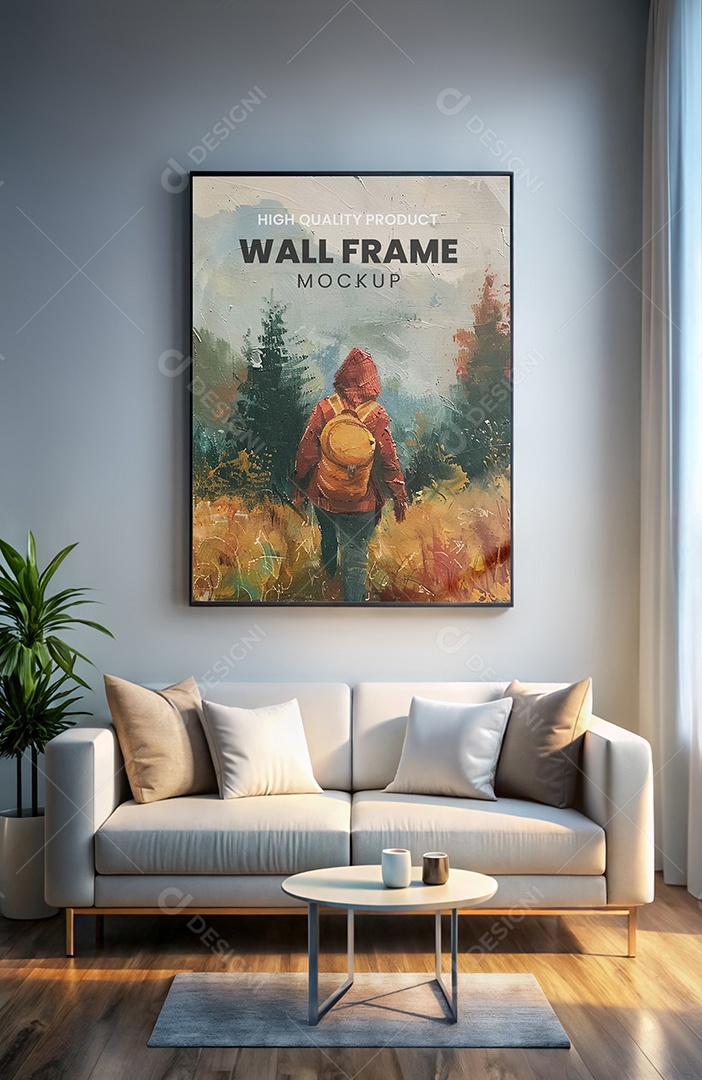 Quadro em Sala de Estar Mockup PSD Editável