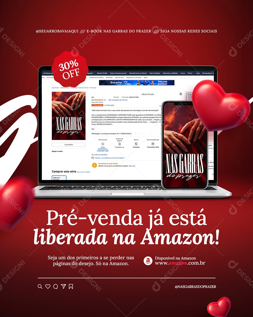 Ebook Pré Vena Já Está Liberada na Amazon Social Media PSD Editável