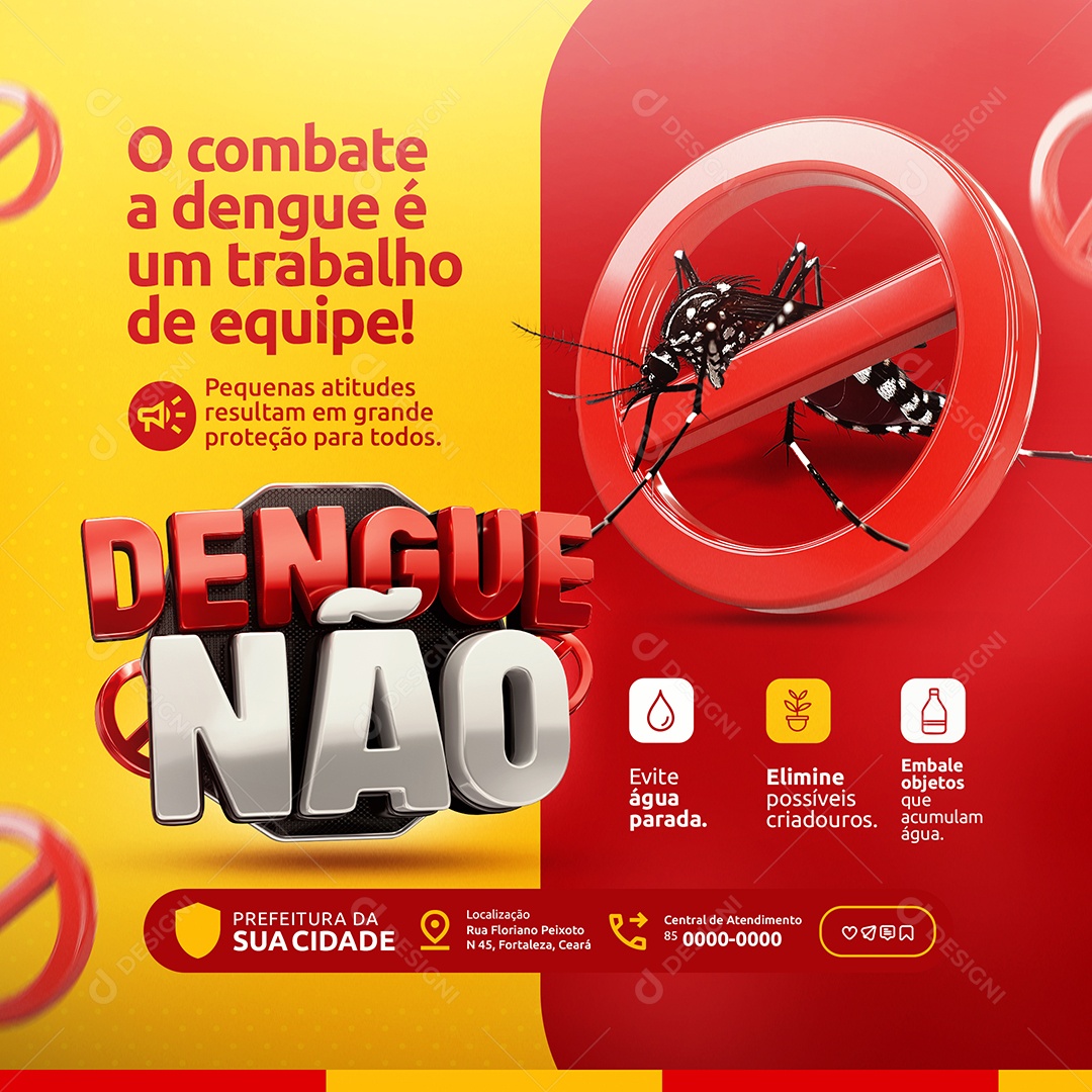 Dengue Não O Combate a Dengue é Um Trabalho de Equipe Social Media PSD Editável